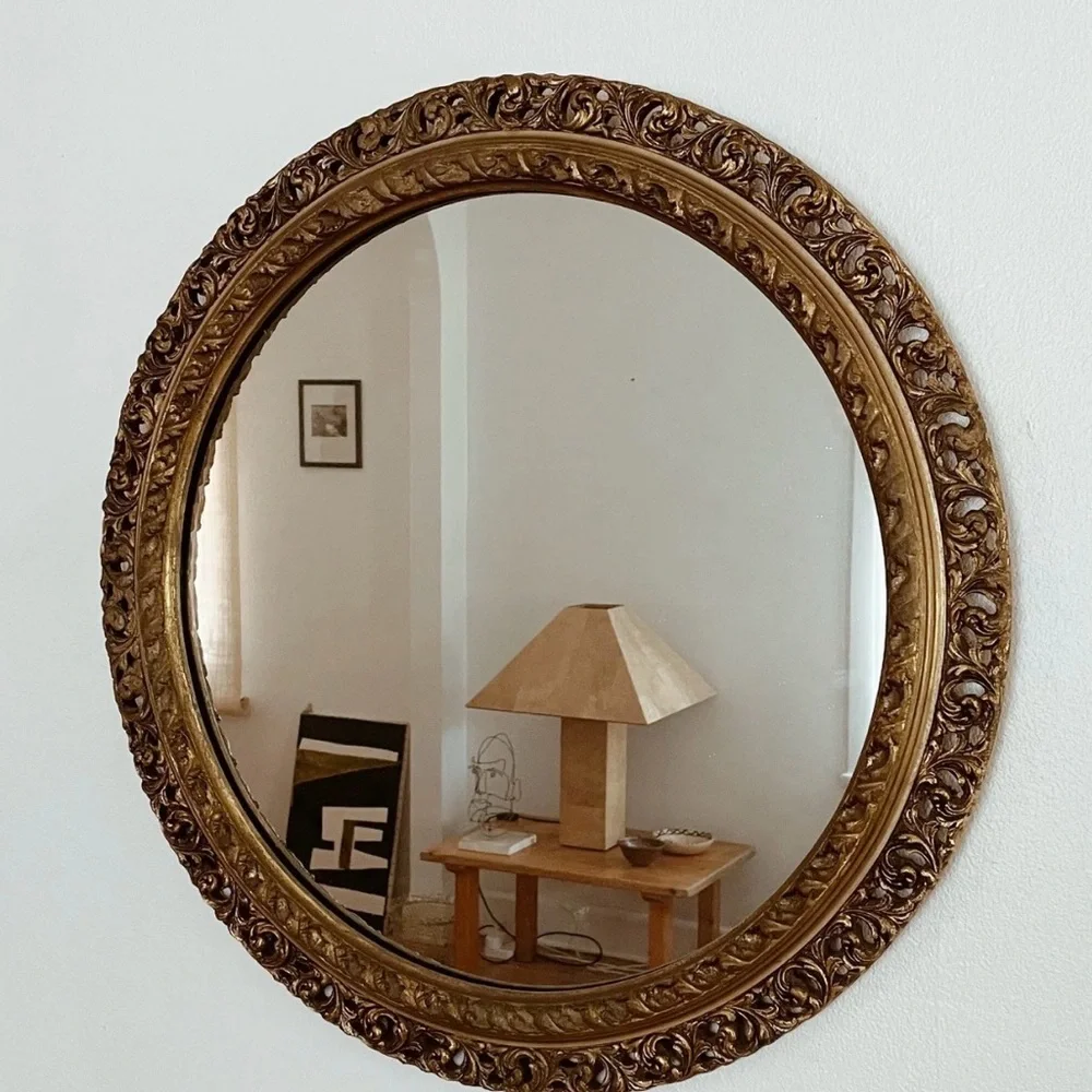 1950s Gold Round Wall Mirror - Classic Home Wall Decor